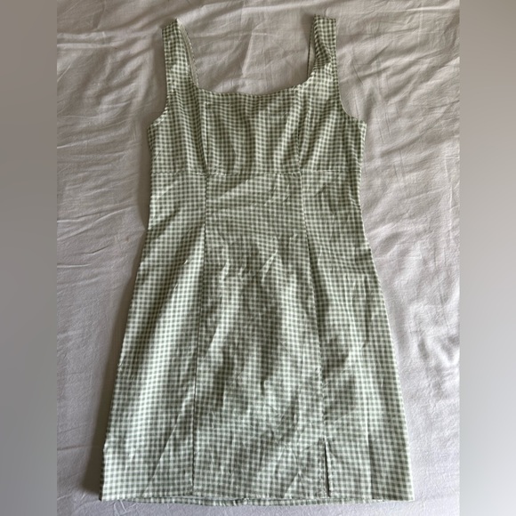 Lulus | Happy Chance Sage Green Gingham Square Neck Mini Dress - Picture 5 of 8